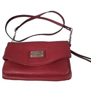 Nine West Deep Red Vegan Leather Crossbody Purse Handbag Flap Chain Strap